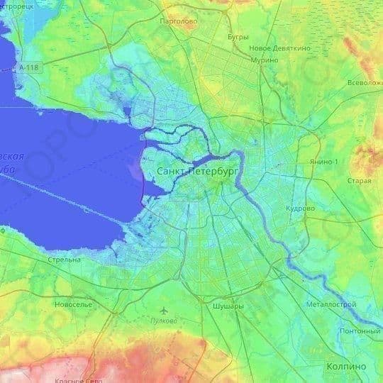 Mappa altimetrica di San Pietroburgo