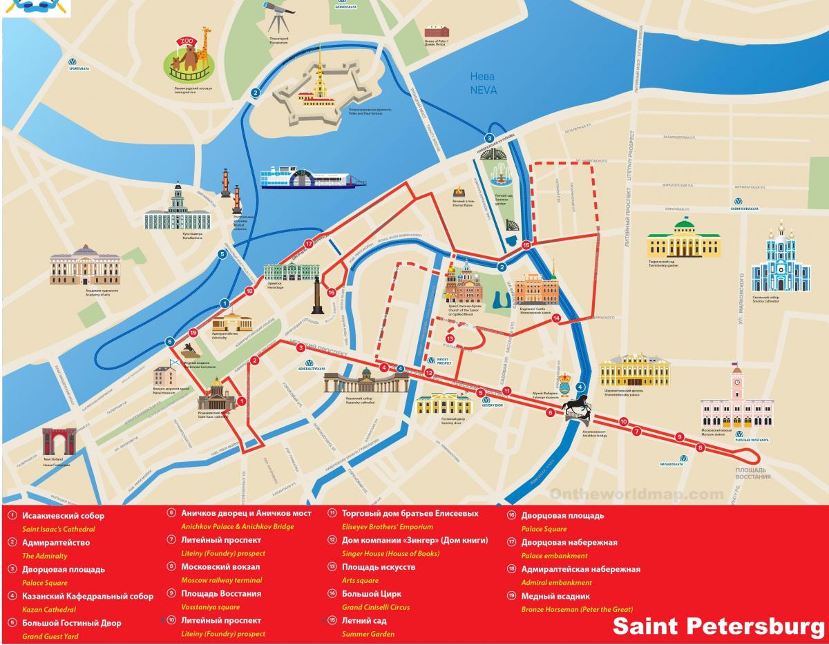 Mappa dei tour a piedi di San Pietroburgo