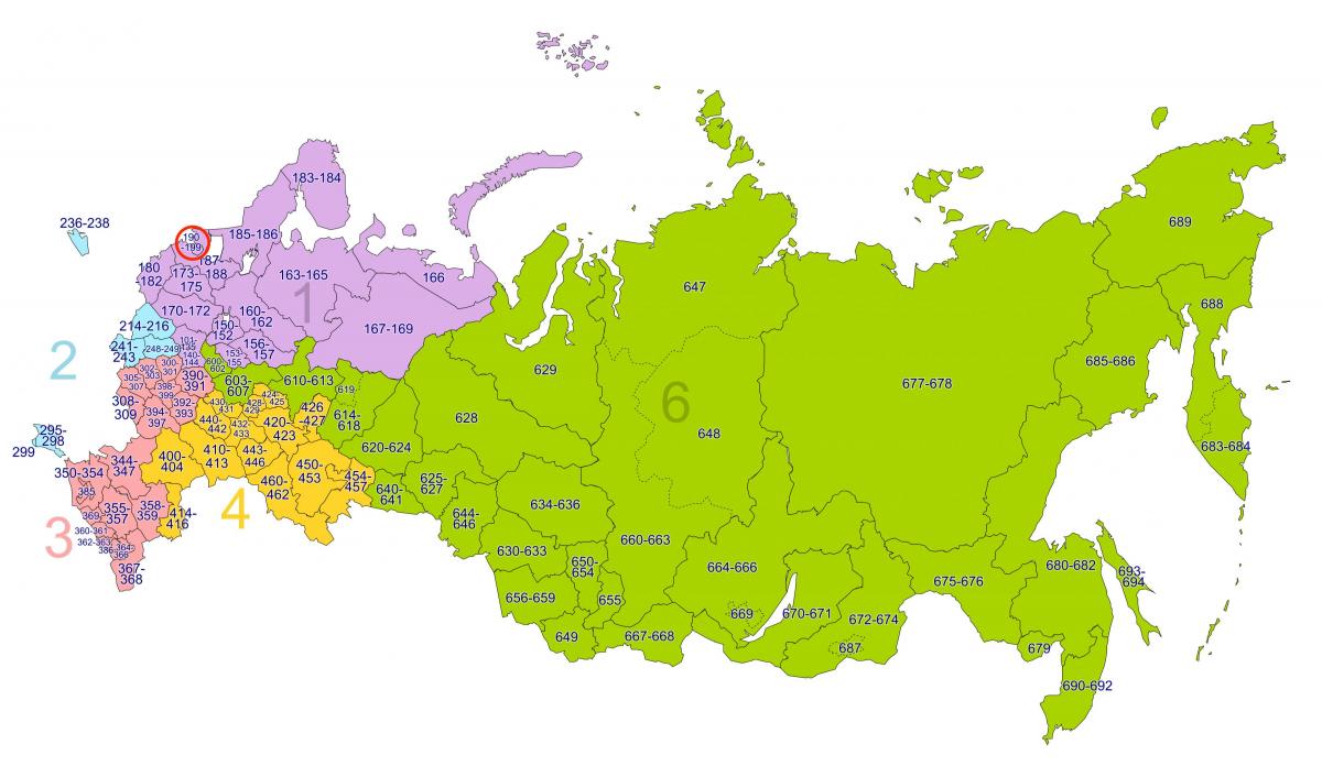 Mappa dei codici di avviamento postale di San Pietroburgo