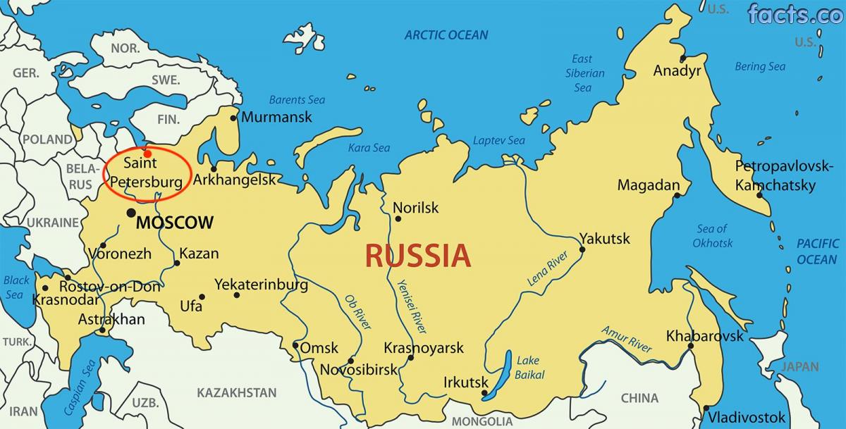 San Pietroburgo sulla mappa di Russia