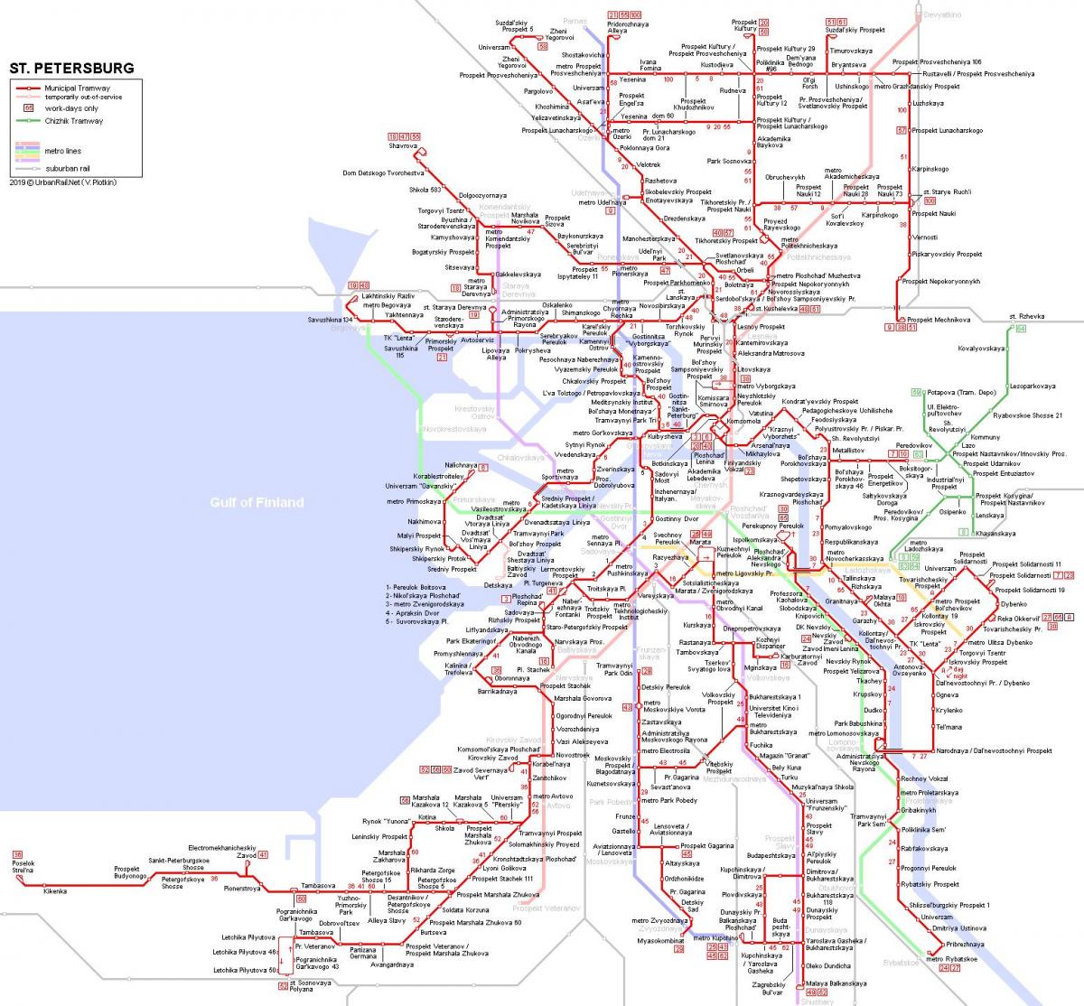 Mappa delle stazioni del tram di San Pietroburgo