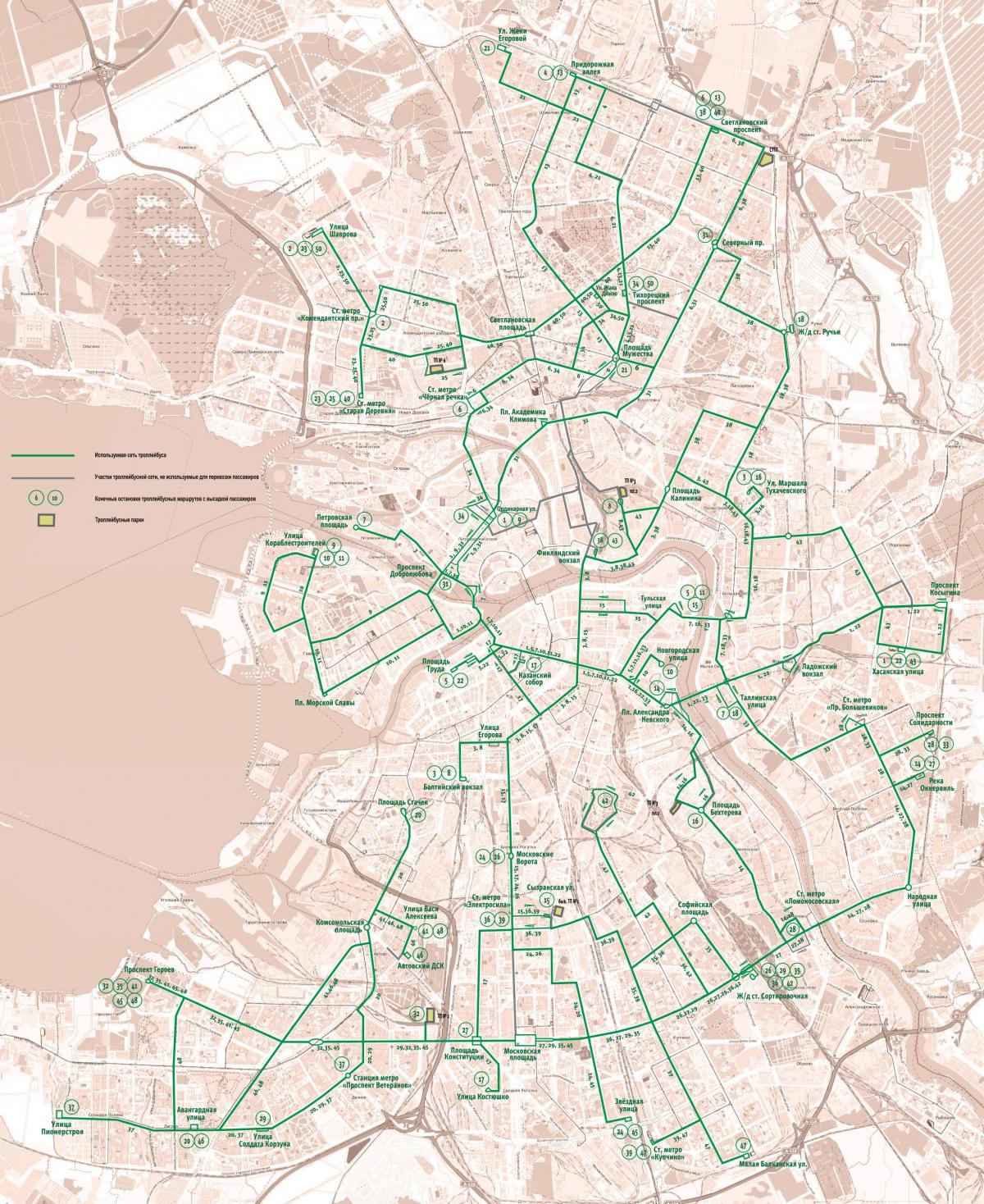 Mappa delle stazioni dei tram di San Pietroburgo